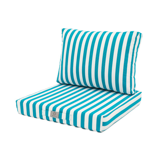 Coussins pour salon de jardin déhoussable 50x50cm - Rayure Turquoise - Deco-arts.fr