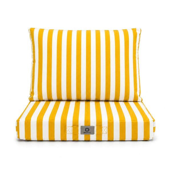 Ensemble Coussins Chaise Jardin 40x40 Rayure Jaune - Premium 270g (Assise + Dossier)