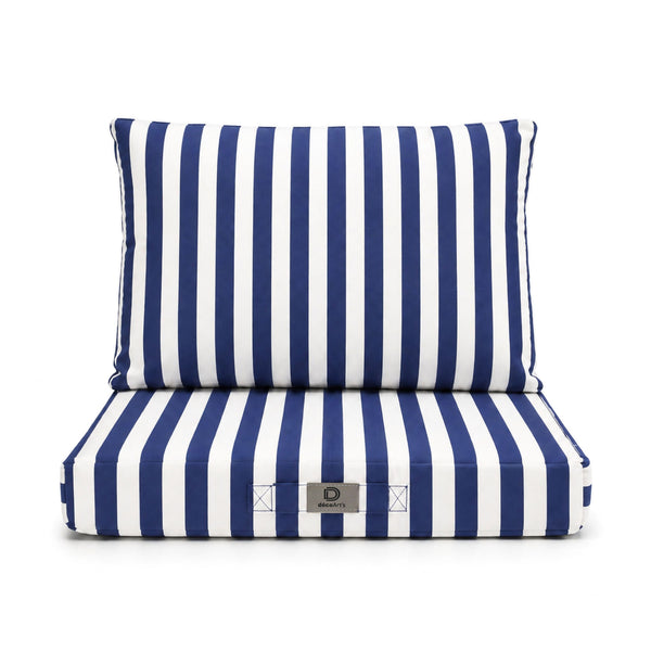 Ensemble Coussins Salon Jardin 50x50 Rayure Bleu Marine - Premium 270g (Assise + Dossier)