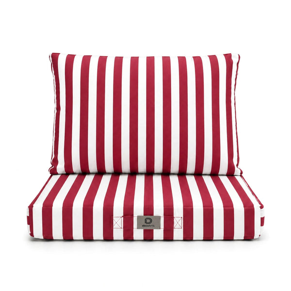 Conjunto de Cojines para Salón de Jardín 50x50 Rayas Rojas - Premium 270g (Asiento + Respaldo)