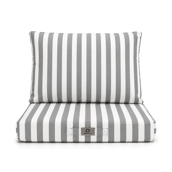 Ensemble Coussins Salon Jardin 50x50 Rayure Gris Clair - Premium 270g (Assise + Dossier)