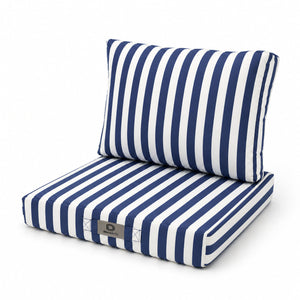 Ensemble Coussins Salon Jardin 60x60 Rayure Bleu Marine - Premium 270g (Assise + Dossier)