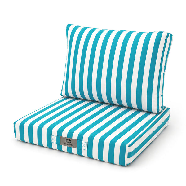 Conjunto de Cojines para Salón de Jardín 50x50 Rayas Turquesa - Premium 270g (Asiento + Respaldo)