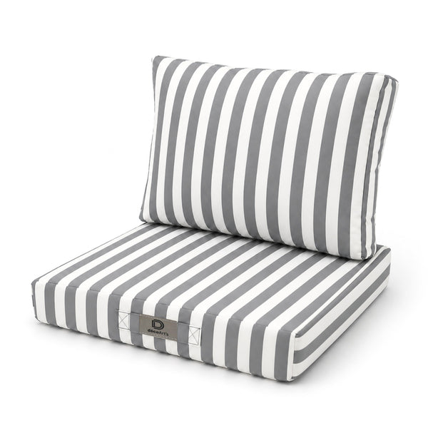 Ensemble Coussins Salon Jardin 50x50 Rayure Gris Clair - Premium 270g (Assise + Dossier)