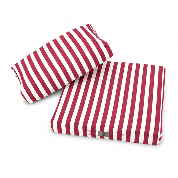 Conjunto de Cojines para Salón de Jardín 50x50 Rayas Rojas - Premium 270g (Asiento + Respaldo)
