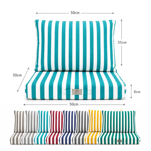 Conjunto de Cojines para Salón de Jardín 50x50 Rayas Turquesa - Premium 270g (Asiento + Respaldo)