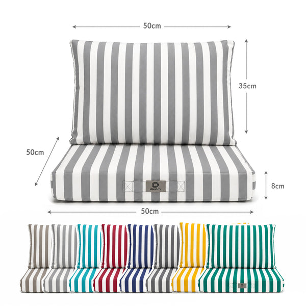 Ensemble Coussins Salon Jardin 50x50 Rayure Gris Clair - Premium 270g (Assise + Dossier)