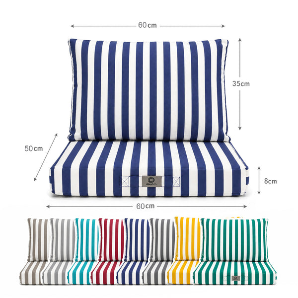Conjunto Cojines Jardín 50x60 Rayas Azul Marino - Premium 270g (Asiento + Respaldo)