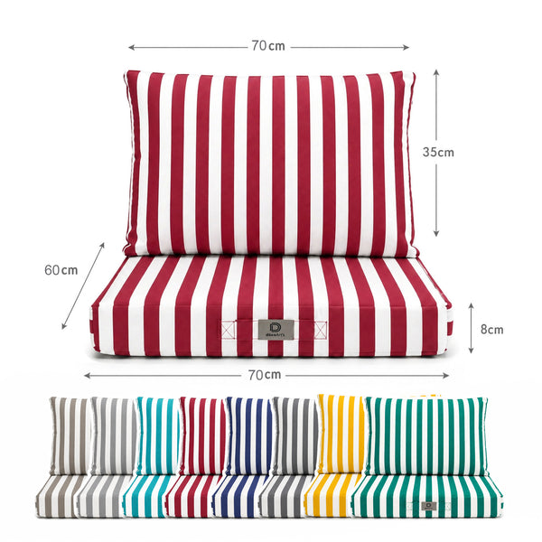 Conjunto Cojines Jardín 60x70 Rayas Rojo - Premium 270g (Asiento + Respaldo)