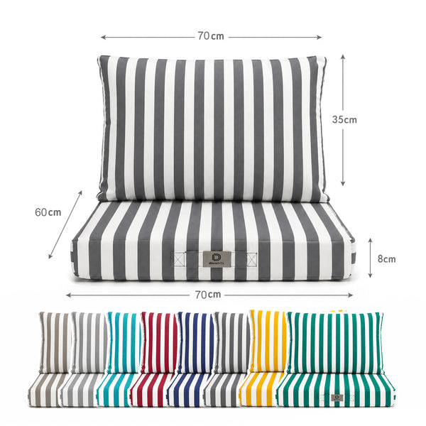 Conjunto Cojines Jardín 60x70 Rayas Gris Oscuro - Premium 270g (Asiento + Respaldo)