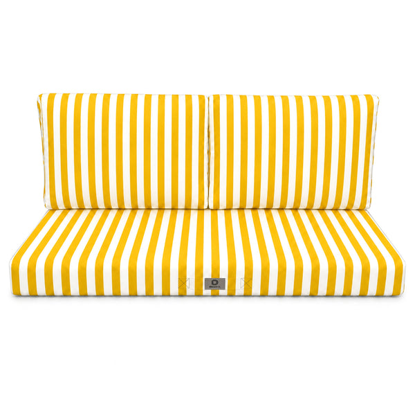 Conjunto de Cojines para Salón de Jardín 120x60 Rayas Amarillas - Premium 270g (1 Asiento + 2 Respaldos)