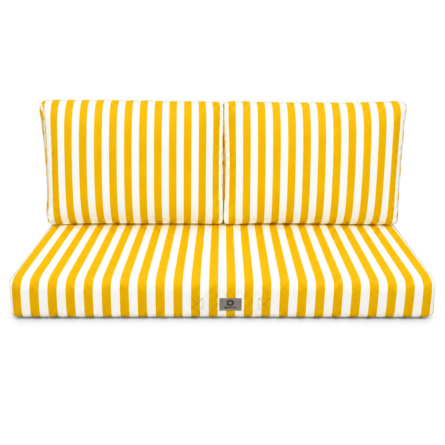 Ensemble Coussins Salon Jardin 120x60 Rayure Jaune, tissu anti-UV et déperlant
