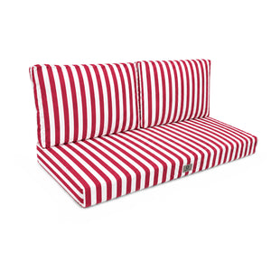 Conjunto de Cojines para Salón de Jardín 120x60 Rayas Rojas - Premium 270g (1 Asiento + 2 Respaldos)