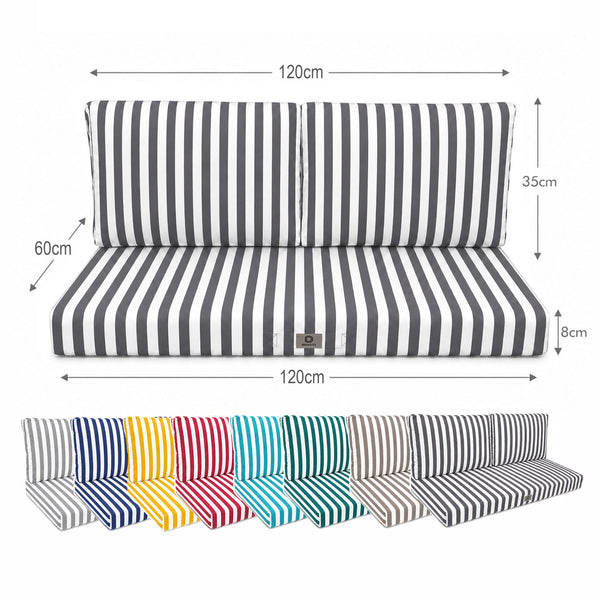 Conjunto de Cojines para Salón de Jardín 120x60 Rayas Gris Oscuro - Premium 270g (1 Asiento + 2 Respaldos)