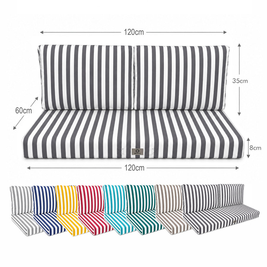 Conjunto de Cojines para Salón de Jardín 120x60 Rayas Gris Oscuro - Premium 270g (1 Asiento + 2 Respaldos)