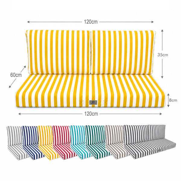 Conjunto de Cojines para Salón de Jardín 120x60 Rayas Amarillas - Premium 270g (1 Asiento + 2 Respaldos)