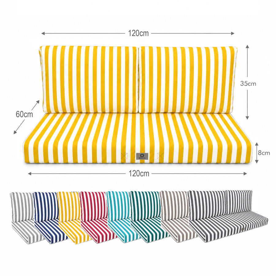 Ensemble Coussins Salon Jardin 120x60 Rayure Jaune, tissu polyester