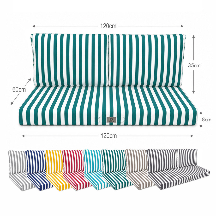 Ensemble Coussins Salon Jardin 120x60 Rayure Vert - Premium 270g (1 Assise + 2 Dossiers)