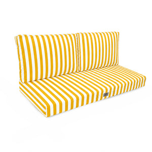 Conjunto de Cojines para Salón de Jardín 100x50 Rayas Amarillas - Premium 270g (1 Asiento + 2 Respaldos)