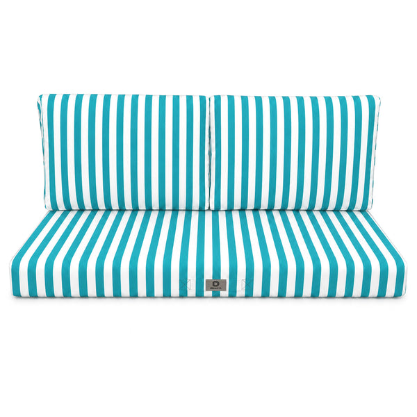 Conjunto de Cojines para Salón de Jardín 100x50 Rayas Turquesa - Premium 270g (1 Asiento + 2 Respaldos)