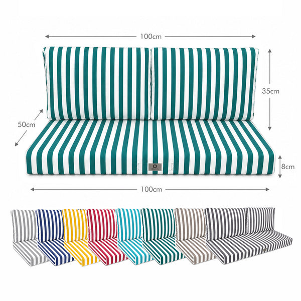 Ensemble Coussins Salon Jardin 100x50 Rayure Vert - Premium 270g (1 Assise + 2 Dossiers)