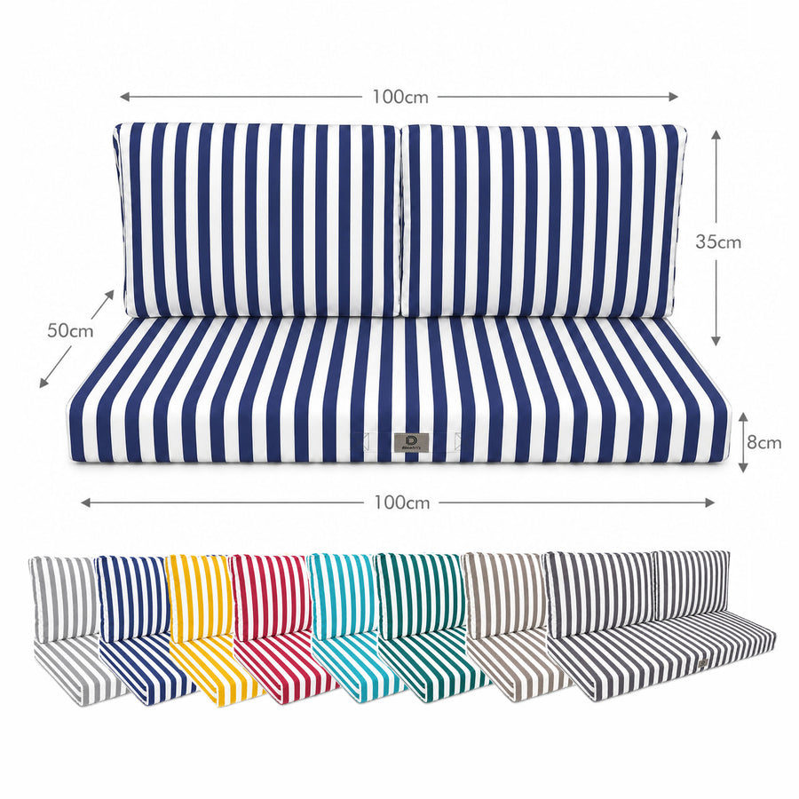 Ensemble Coussins Salon Jardin 100x50 Rayure Bleu Marine - Premium 270g (1 Assise + 2 Dossiers)