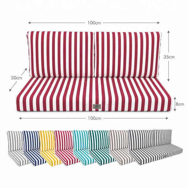 Conjunto de Cojines para Salón de Jardín 100x50 Rayas Rojas - Premium 270g (1 Asiento + 2 Respaldos)