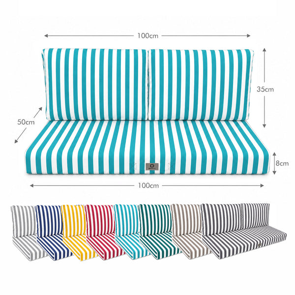 Conjunto de Cojines para Salón de Jardín 100x50 Rayas Turquesa - Premium 270g (1 Asiento + 2 Respaldos)