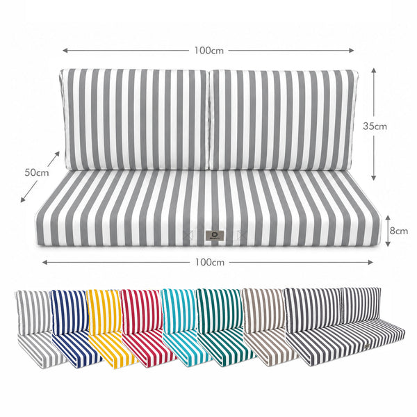 Conjunto de Cojines para Salón de Jardín 100x50 Rayas Gris Claro - Premium 270g (1 Asiento + 2 Respaldos)