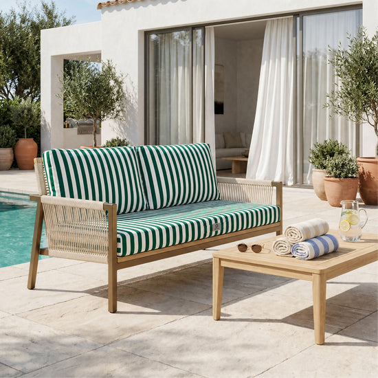Conjunto de Cojines para Salón de Jardín 100x50 Rayas Verde - Premium 270g (1 Asiento + 2 Respaldos)