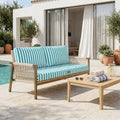 Conjunto de Cojines para Salón de Jardín 120x60 Rayas Turquesa - Premium 270g (1 Asiento + 2 Respaldos)