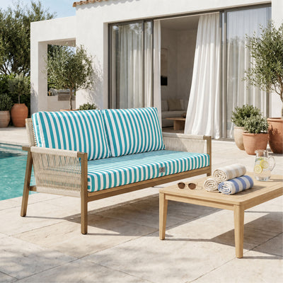 Conjunto de Cojines para Salón de Jardín 100x50 Rayas Turquesa - Premium 270g (1 Asiento + 2 Respaldos)