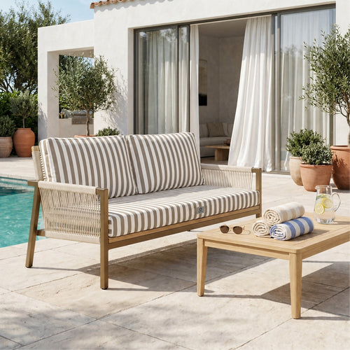Ensemble Coussins Salon Jardin 120x60 Rayure Beige - Premium 270g (1 Assise + 2 Dossiers)