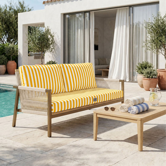 Conjunto de Cojines para Salón de Jardín 100x50 Rayas Amarillas - Premium 270g (1 Asiento + 2 Respaldos)