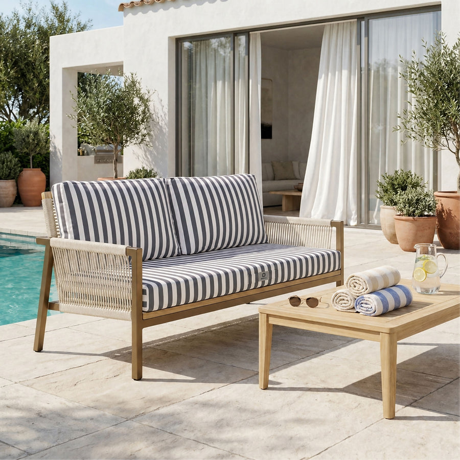 Conjunto de Cojines para Salón de Jardín 100x50 Rayas Gris Oscuro - Premium 270g (1 Asiento + 2 Respaldos)