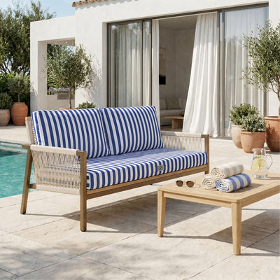 Conjunto de Cojines para Salón de Jardín 120x60 Rayas Azul Marino - Premium 270g (1 Asiento + 2 Respaldos)