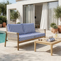 Conjunto de Cojines para Salón de Jardín 100x50 Rayas Azul Marino - Premium 270g (1 Asiento + 2 Respaldos)