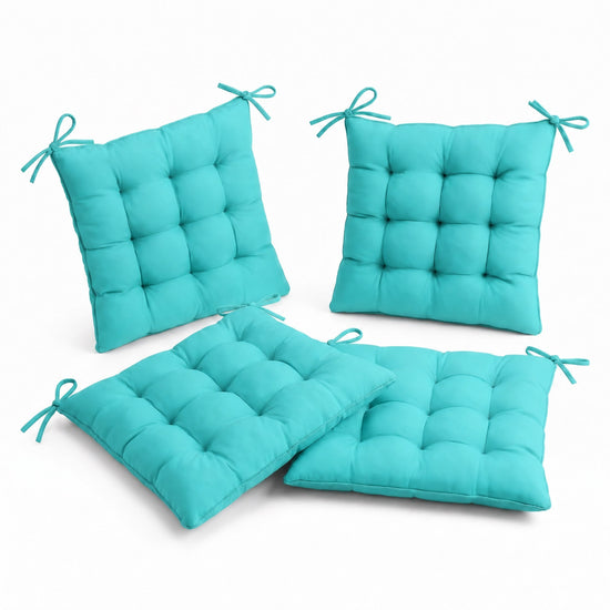 Lote de 4 Cojines para Silla 40x40 Azul Caribe - Interior y Exterior (Hidrófugo con Sujeciones)