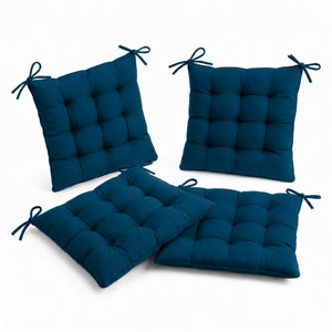 Lot de 4 Galettes de Chaise 40x40 Bleu Pétrole - Intérieur & Extérieur (Déperlant avec Attaches)