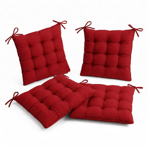Lot de 4 Galettes de Chaise 40x40 Rouge Piment - Intérieur & Extérieur (Déperlant avec Attaches)