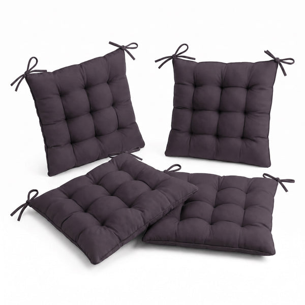 Lot de 4 Galettes de Chaise 40x40 Gris Carbone - Intérieur & Extérieur (Déperlant avec Attaches)