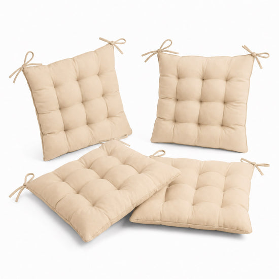 Lote de 4 Cojines para Silla 40x40 Beige - Interior y Exterior (Hidrófugo con Sujeciones)