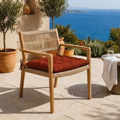 Lot de 4 Galettes de Chaise 40x40 Terracotta - Intérieur & Extérieur (Déperlant avec Attaches)
