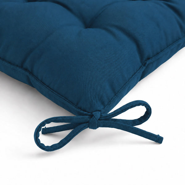 Lot de 4 Galettes de Chaise 40x40 Bleu Pétrole - Intérieur & Extérieur (Déperlant avec Attaches)