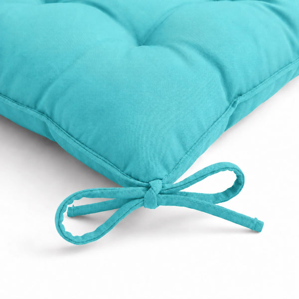 Lot de 4 Galettes de Chaise 40x40 Bleu Caraïbes - Intérieur & Extérieur (Déperlant avec Attaches)
