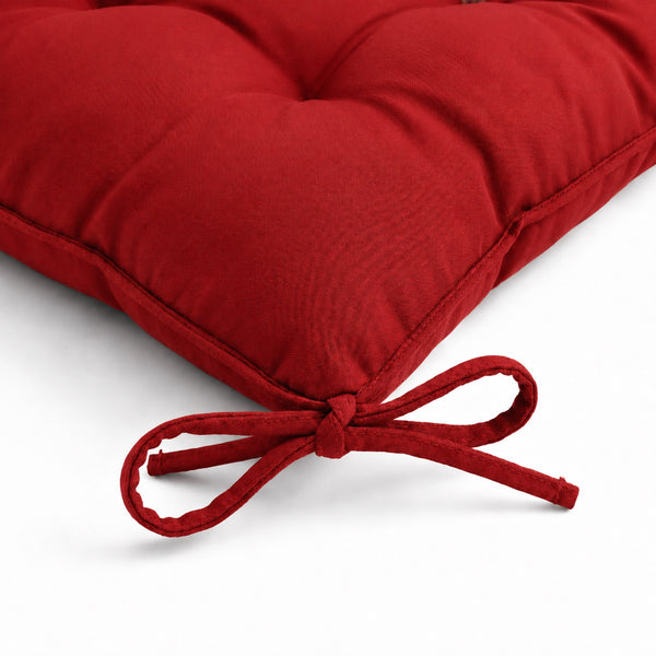 Lot de 4 Galettes de Chaise 40x40 Rouge Piment - Intérieur & Extérieur (Déperlant avec Attaches)