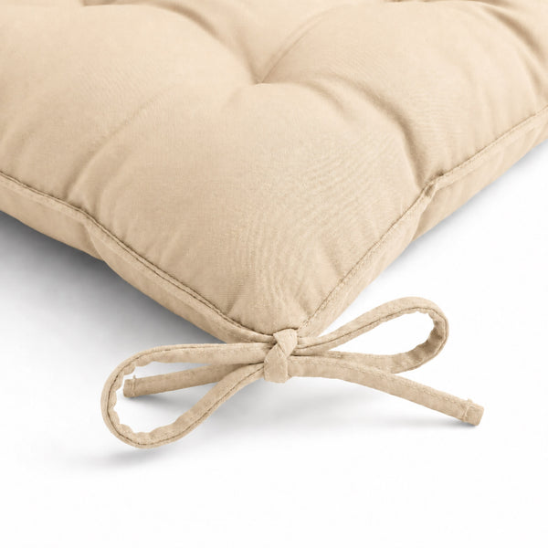 Lot de 4 Galettes de Chaise 40x40 Beige - Intérieur & Extérieur (Déperlant avec Attaches)