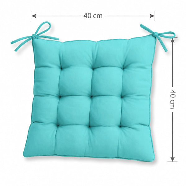 Lot de 4 Galettes de Chaise 40x40 Bleu Caraïbes - Intérieur & Extérieur (Déperlant avec Attaches)