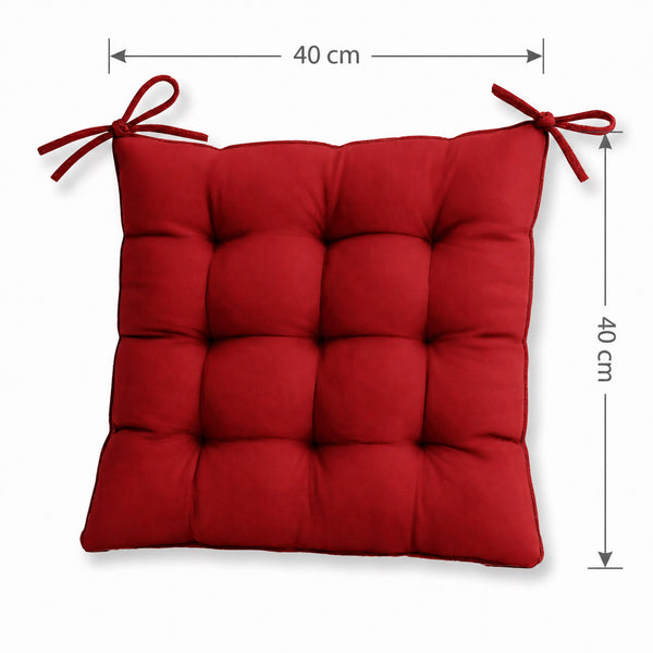 Lot de 4 Galettes de Chaise 40x40 Rouge Piment - Intérieur & Extérieur (Déperlant avec Attaches)