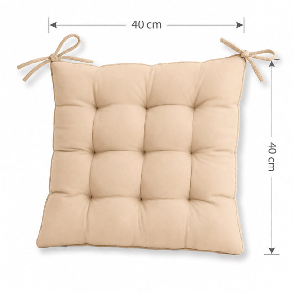 Lot de 4 Galettes de Chaise 40x40 Beige - Intérieur & Extérieur (Déperlant avec Attaches)